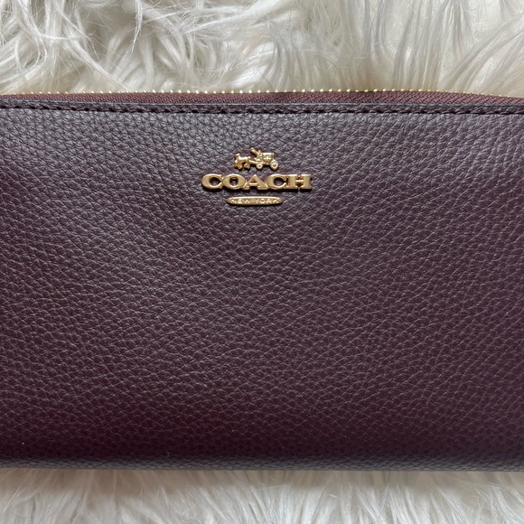 Coach Oxblood Pebbled Leather F16612 Plum Purple Maroon Accordion Zip Wallet 🍇 - Picture 5 of 13